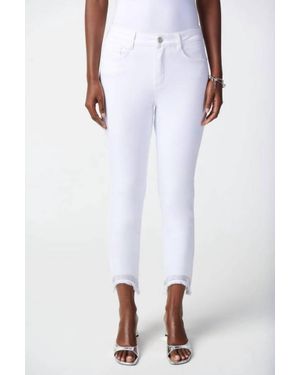Joseph Ribkoff Frayed Hem Cropped Jeans - White