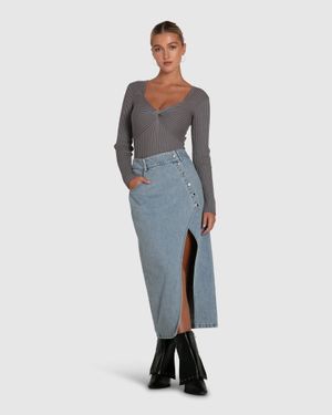 Belle & Bloom Can'T Forget You Denim Midi Skirt - Blue