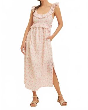 In February Romantic Floral Slit Midi Dress - Pink