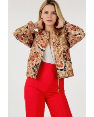 TRUEDAMES Zip Up-Print Jacket - Red