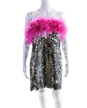 Nadine Merabi Feather Trim Sequin Shift Dress - Pink