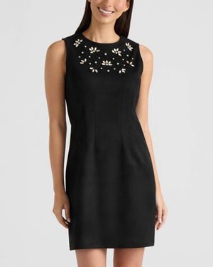 Ellen Tracy Embellished Faux Suede Dress - Black