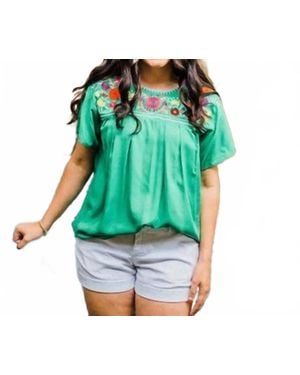 Layerz Clothing Embroidered Fiesta Top - Green