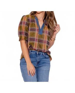 Thml Color Pop Plaid Puff Sleeve Top - Blue