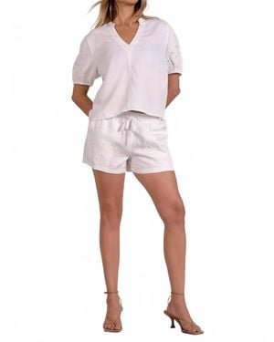 Elan Short Sleeve V Neck Top - Natural