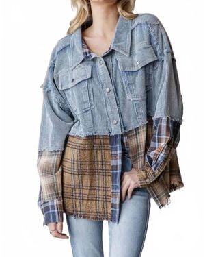 Oli & Hali Washed Plaid Color Block Shacket - Blue