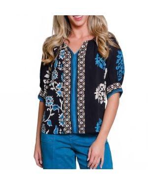 Tru Luxe Border Print Pull Over Top - Blue