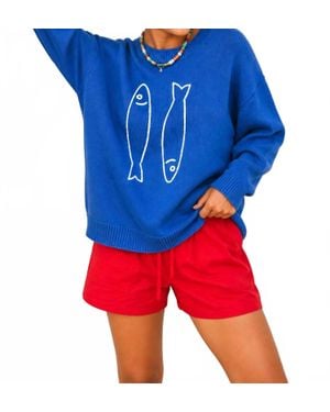AEMI + CO Oversized Sardine Knit Sweater - Blue