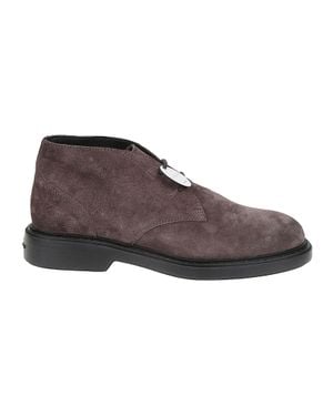 Hogan H704 Leather Lace-Up Ankle Boots - Brown