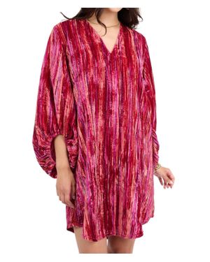 Uncle Frank V-Neck Velvet Striped Dress - Red