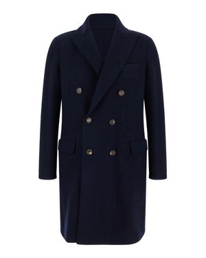 Eleventy Double-Breasted Coat With Peak Revers - Blue