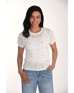 FRANK LYMAN Gracelyn Jewel Embellished Pullover Top - White