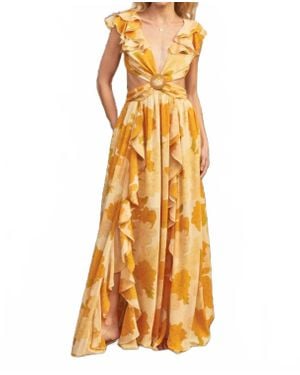 Dress Forum Hugs And Kisses Cutout Frilly Maxi Dress - Metallic