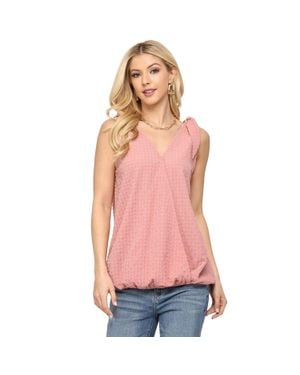 TRUEDAMES Solid Textured And Sleeveless Surplice Top With Shoulder Tie - Pink