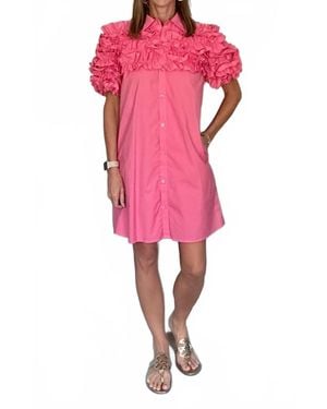 Karlie Frill Shirt Dress - Pink