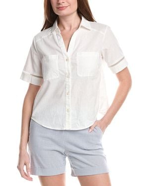 Renuar Woven Button Front Linen-Blend Blouse - White