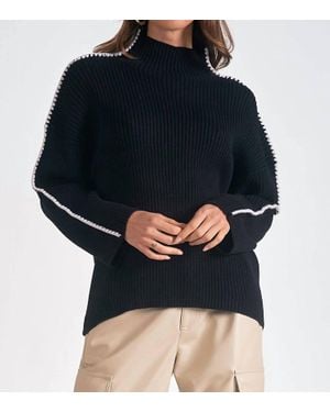 Elan Piped Sleeve Mock Neck - Blue