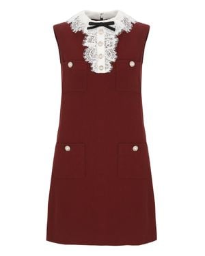 Self-Portrait Sleeveless Mini Dress With Lace Collar And Jewel Accents - Red