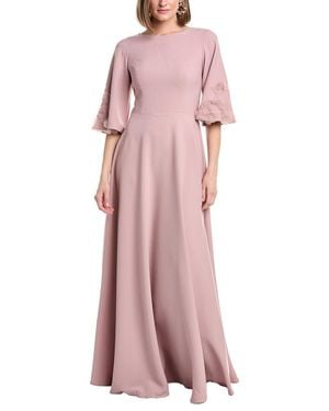 Rene Ruiz Embroidered Bell Sleeves Crepe Gown - Pink