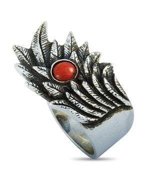 King Baby Studio Raven Wing Sterling And Coral Cabochon Ring - Metallic