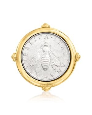 Ross-Simons Italian 18Kt Over Sterling Genuine 2-Lira Bumblebee Coin Ring - Metallic