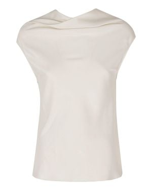 Alberta Ferretti Ivory Cowl Neck Viscose Top - Natural