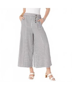 Coco + Carmen Dahila Striped Textured Pants With Side Buttons - Gray