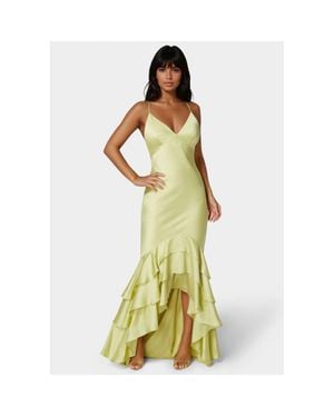 Bebe Tiered Satin High Low Gown - Green