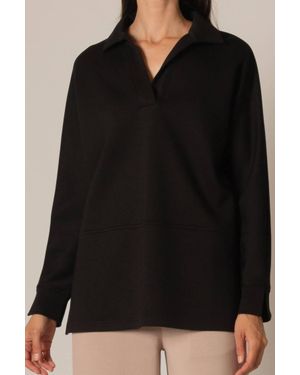 P.Cill Modal Collared Long Sleeve Top - Black