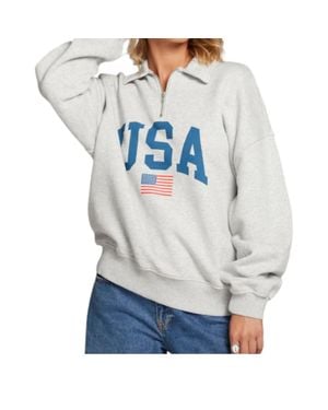 Chaser Brand Usa Quarter Zip Oversized Sweatshirt - Gray