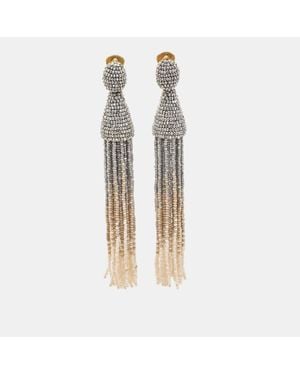 Oscar de la Renta Beaded Tone Tassel Clip On Earrings - Metallic