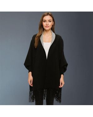 TRUEDAMES Fringe Trim Shawl Poncho - Black