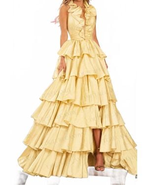 Sherri Hill Deep V-Neck Formal Maxi Dress - Natural
