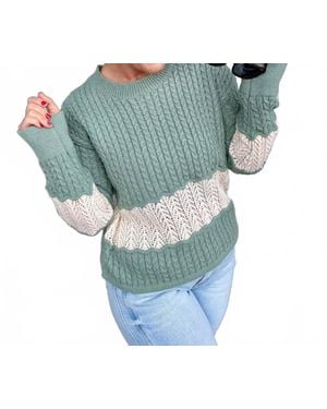 Listicle Color Block Braided Knit Sweater - Blue