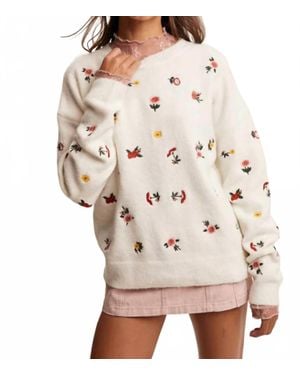 Listicle Colorful Ditsy Floral Knit Sweater - Natural