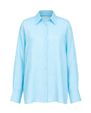 forte_forte Pinstripe Linen-Blend Embroidered Shirt - Blue