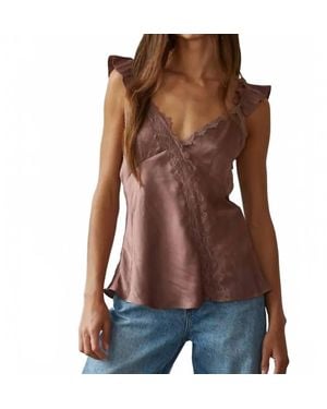 By Together Satin Top With Lace Detail - Brown