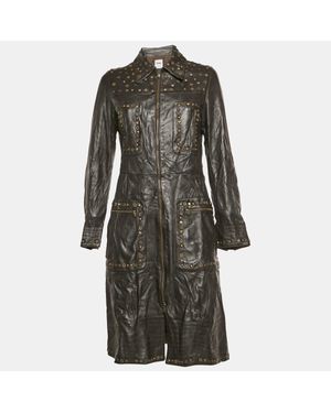 Moschino Cheap And Chic Vintage Leather Studded Long Coat - Black