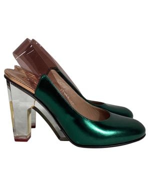 Dries Van Noten Metallic Clear Heel Pumps - Green