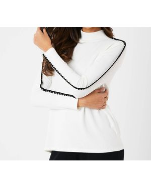 French Kyss Stitch Sleeve Mock Neck Sweater - White