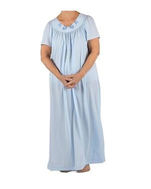 Shadowline Lingerie Long Gown With Flower Petal Embroidery And Flutter Sleeves - Blue