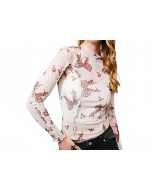 Blue B Bow Mesh Mock Neck Top - Pink