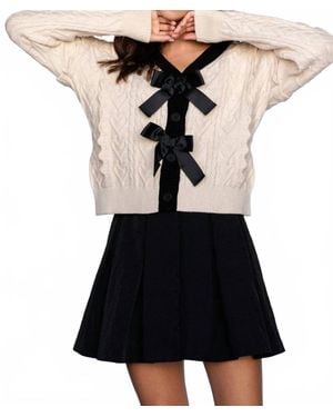Storia Cable Knit Cardigan With Bows - Black