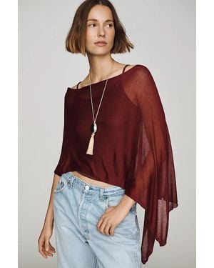 By Anthropologie Sheer Knit Poncho - Red