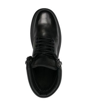 Calvin Klein Polished Leather Combat Boots With Padded Collar - Black