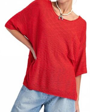 Easel Loose Knit Sweater Tunic - Red