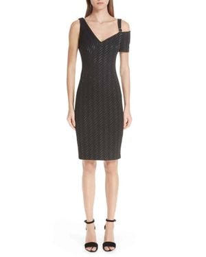 Yigal Azrouël Stretch Weave Midi Cold Shoulder Dress - Black