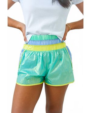 Karlie Etro Runway Colorblock Active Shorts - Blue