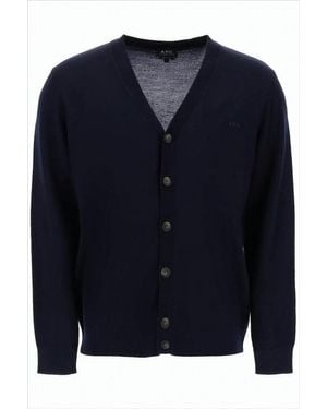 A.P.C. Minimalist V-Neck Cardigan With Button-Down Front - Blue