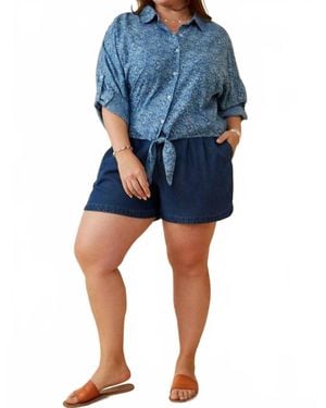 Hayden LA Floral Tie Front Shirt - Blue